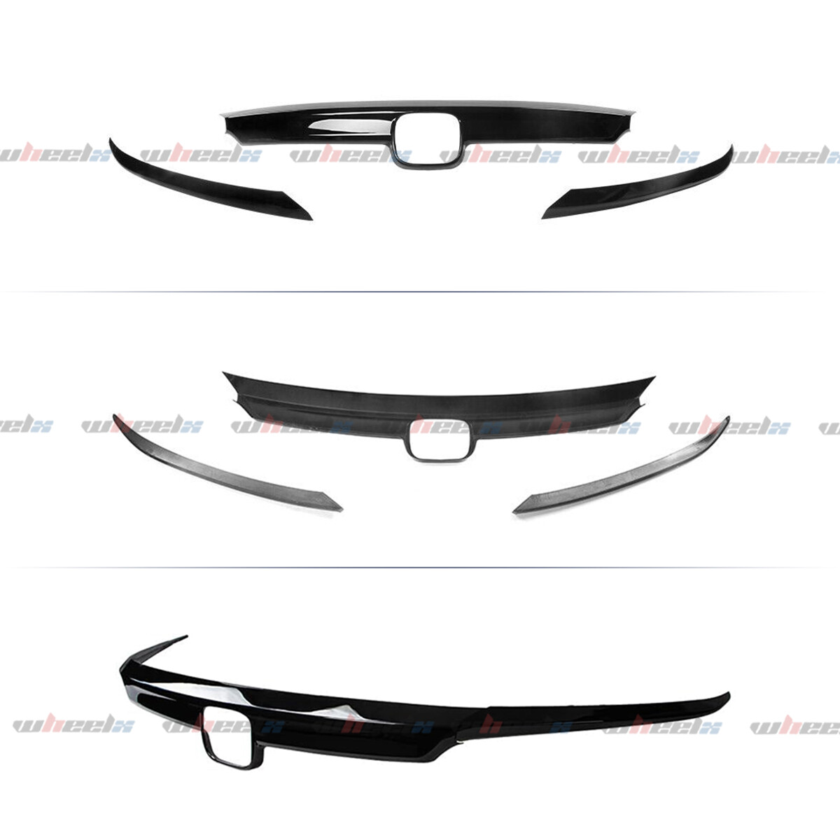 For 2018 2019 2020 Accord Gloss Black Front Grille Garnish Trim + Eyelid Cover