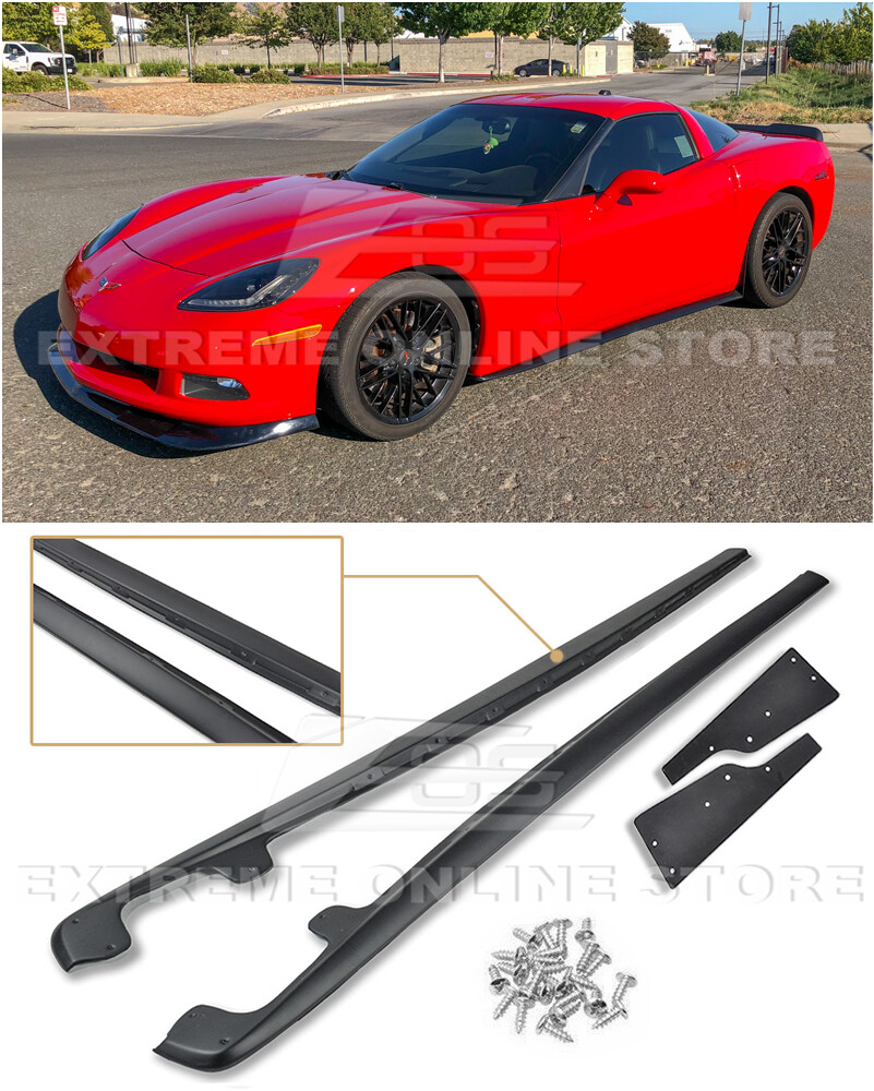 For 05-13 Corvette C6 Base | ZR1 Style Side Skirts Rocker Panels w/ Mud Flaps