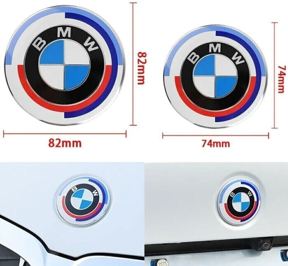 2 pieces SET 82mm+74mm bonnet AND trunk emblems FOR E46 E90 G20 G30