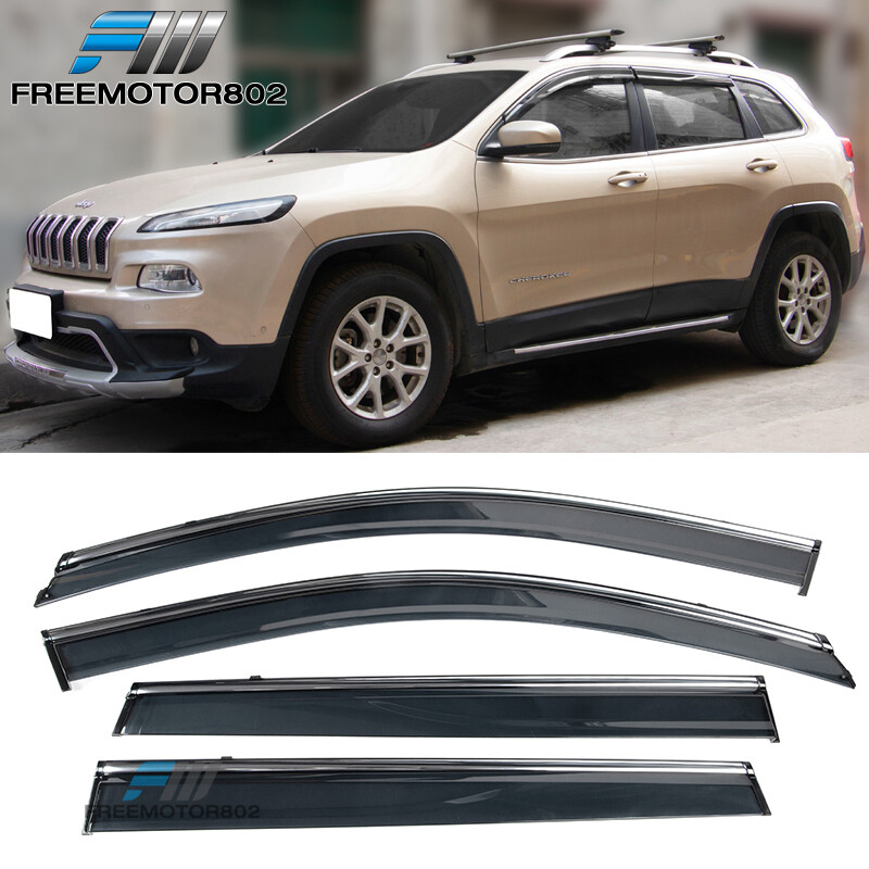 Fit 14-21 Jeep Cherokee KL Polycarbonate Window Visor Chrome Trim Rain Sun Guard