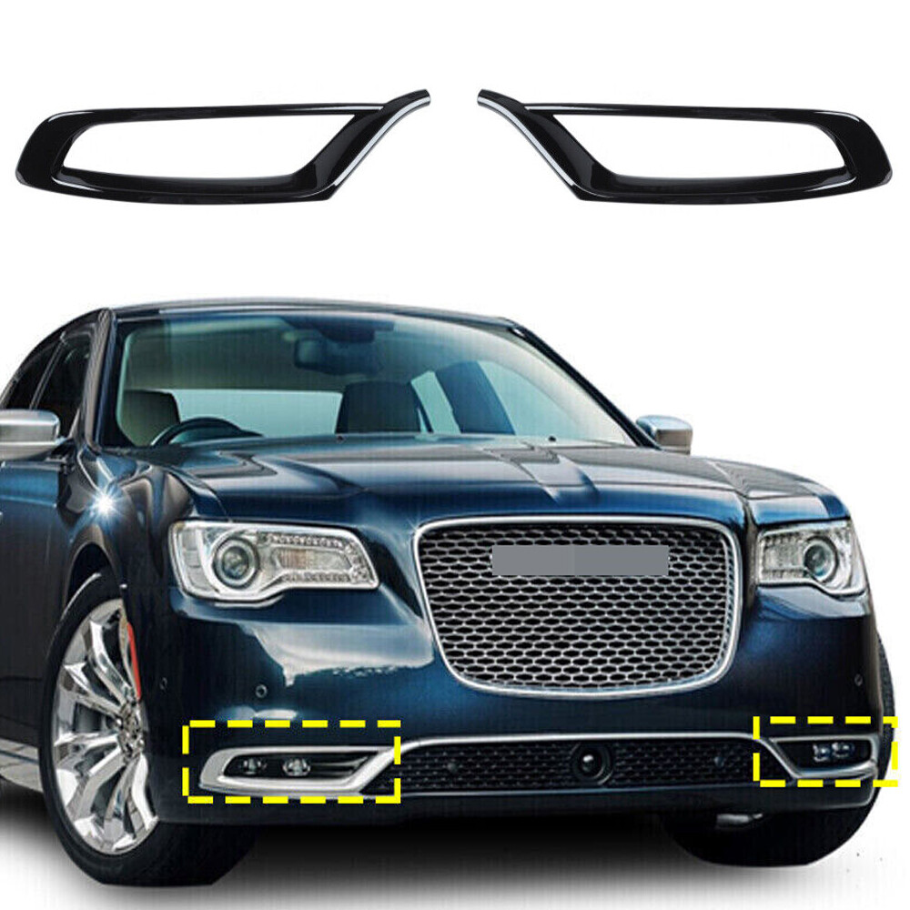 2Pcs Gloss Black Front Fog Light Cover Trim Bezels For Chrysler 300 2015-2023