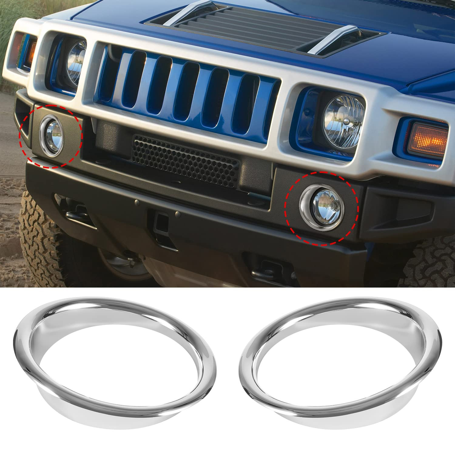 Fog Light Lamp Chrome Trim Bezel Cover Ring for 2003-2009 Hummer H2 SUV SUT
