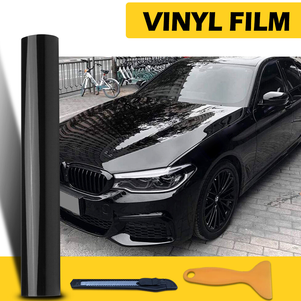 Gloss Black Vinyl Automotive Wrap Film Roll Car Wrap Stickers 59IN x 11.8IN