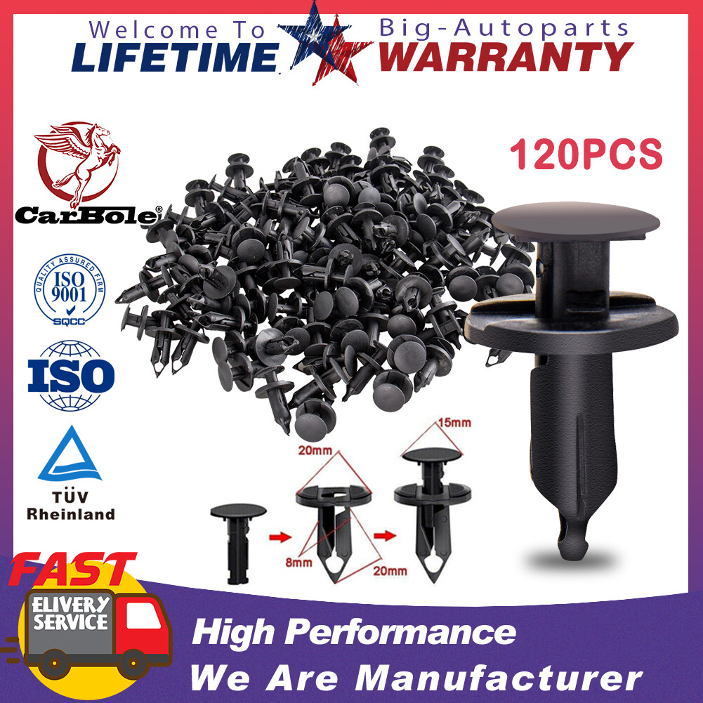 120pcs 8mm Bumper Clip Rivet Buckle Auto Car Plastic Rivets Fastener Fender Push