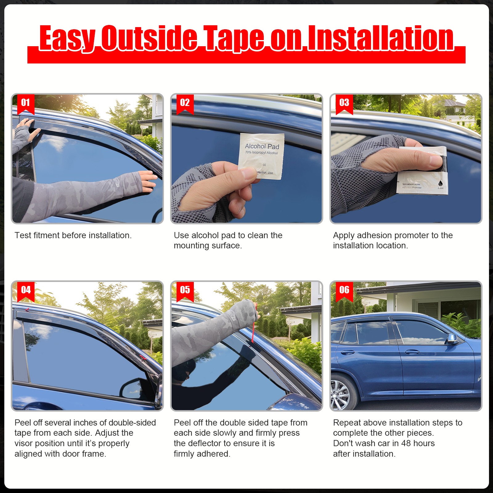 Fits 22-25 Rivian R1T Window Visors Vent Rain Wind Sun Guards Deflectors Tape-On