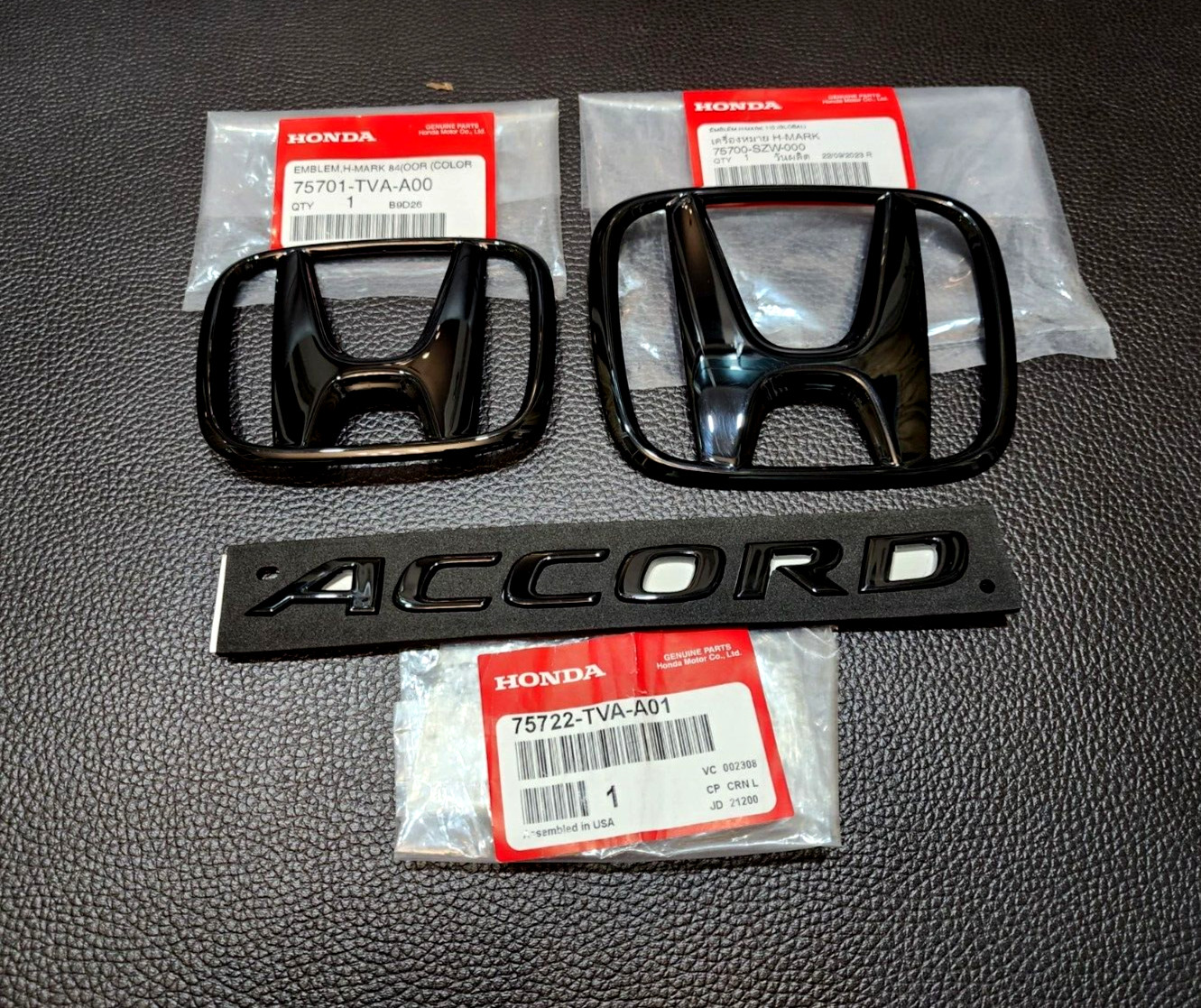 2Pcs/H Glossy Black Front Rear EMBLEM Badge For Honda Accord 4Dr G10 2018-2021