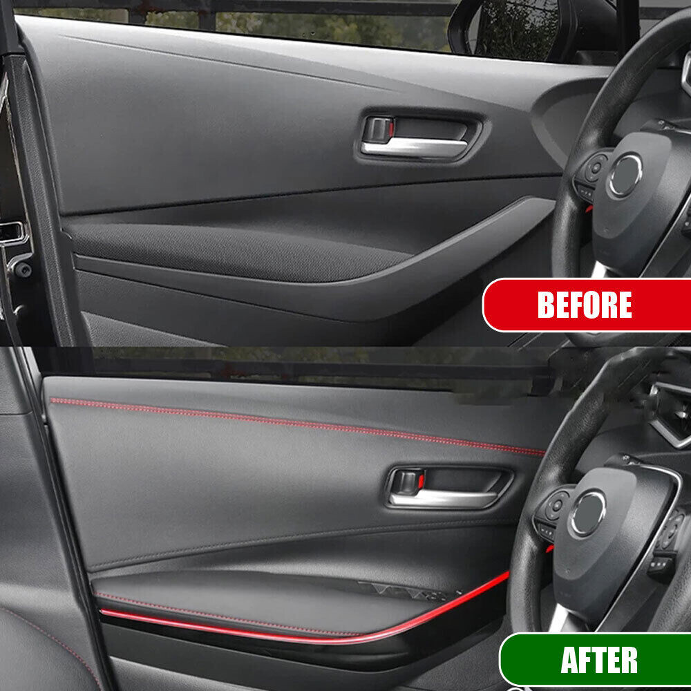 Car Dashboard Decor Line Strip Sticker 2M Pu Leather Trim Decor Accessories Red