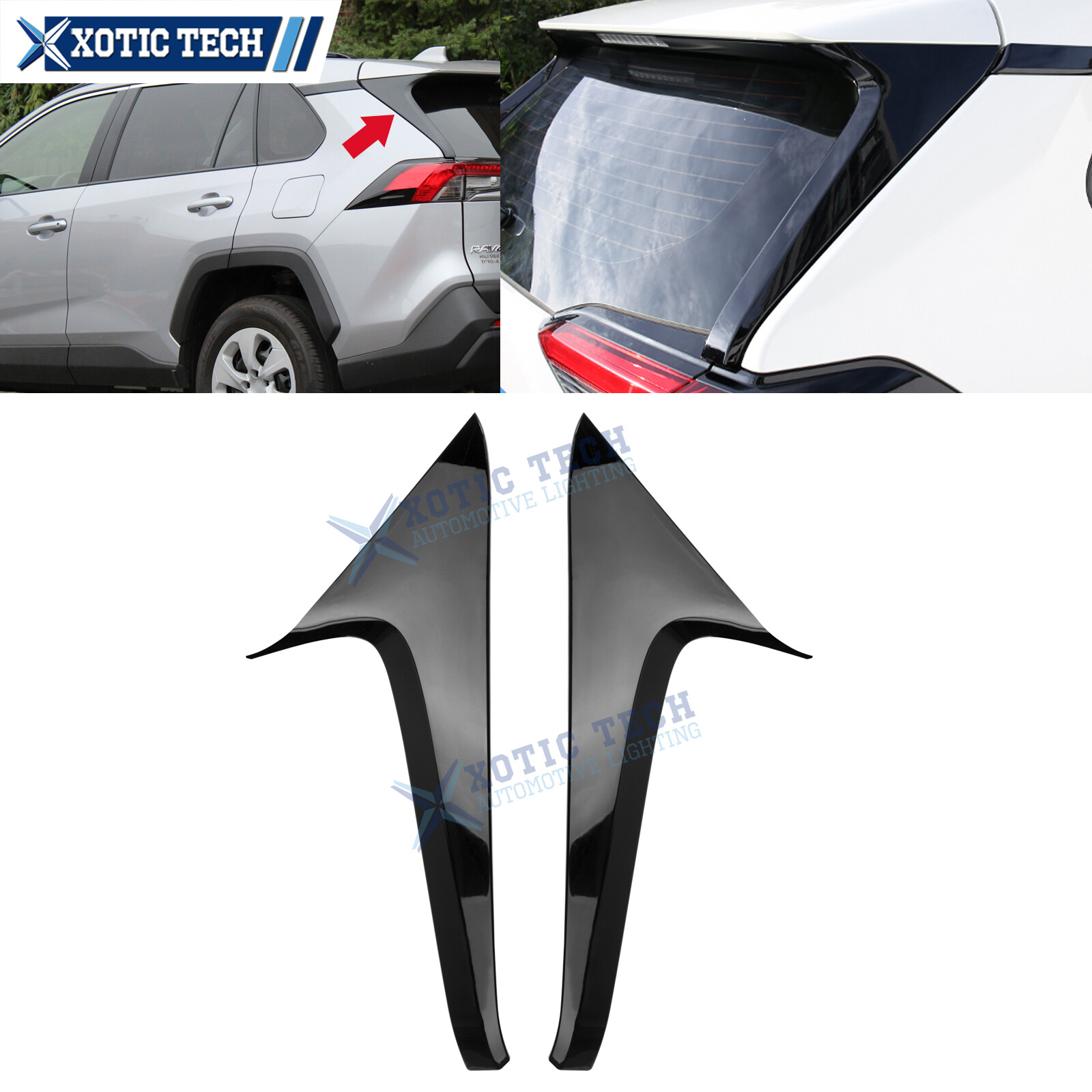 JDM Glossy Black Rear Window Sill C Pillar Cover Trim For Toyota RAV4 2019-2024