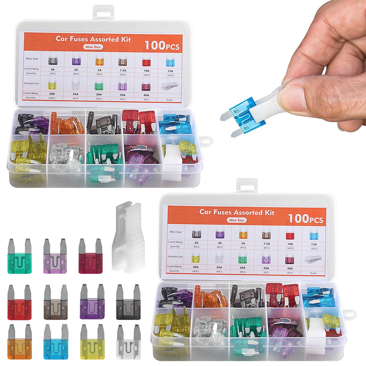 100 Pcs Car Fuse Assortment Kit 2A-40A for Cars, Trucks, SUVs, Motorcycl, RV