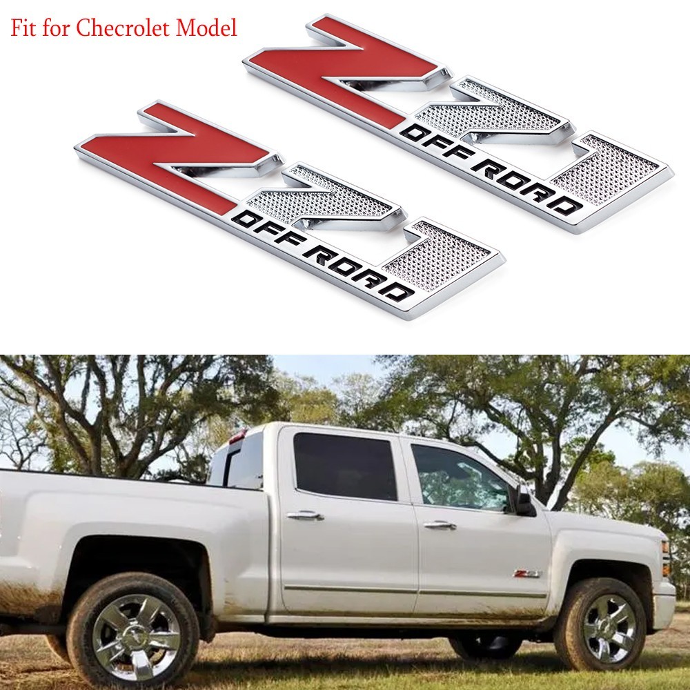 2PCS Door Rear Emblem Badge For Silverado Z71 Off Road Red Chrome 2014-2018