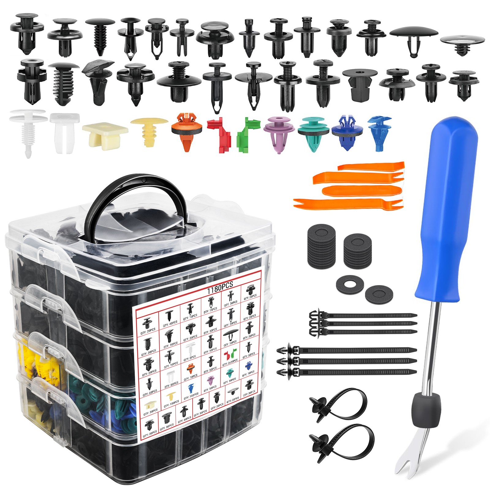1295Pcs Car Push Retainer Clips & Auto Fasteners Assortment 37 Most Popular Size