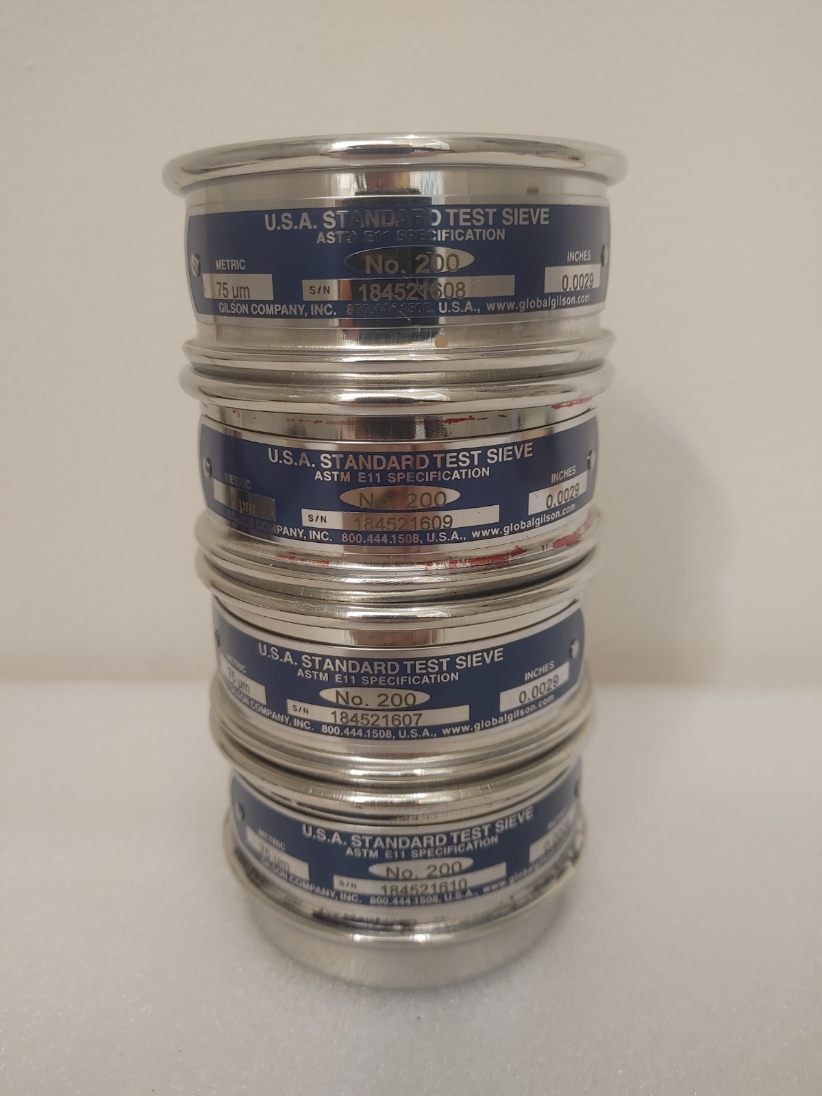 Set of 4 Gilson USA Standard Test Sieves No. 200 ATSM E11
