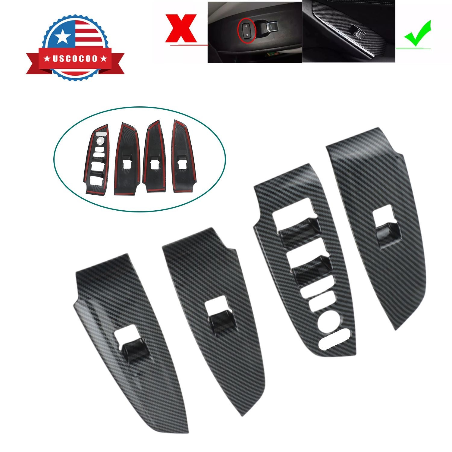 Carbon Fiber Texture Car Window Lift Switch Decorative Sticker for Honda Accord