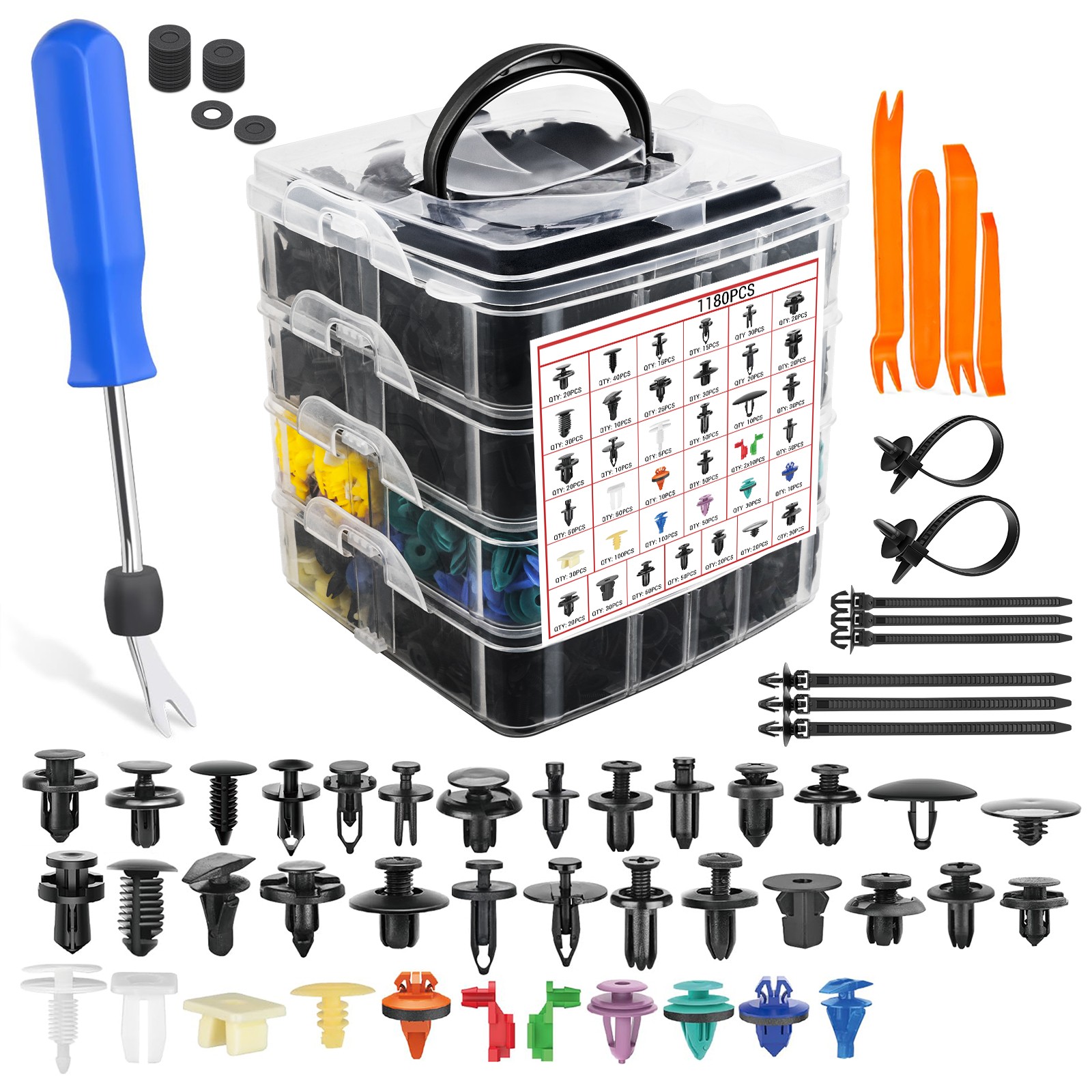 1295pcs Car Mount Clips Auto Fasteners Removal Tool Kit, 37 Popular Size Nylon