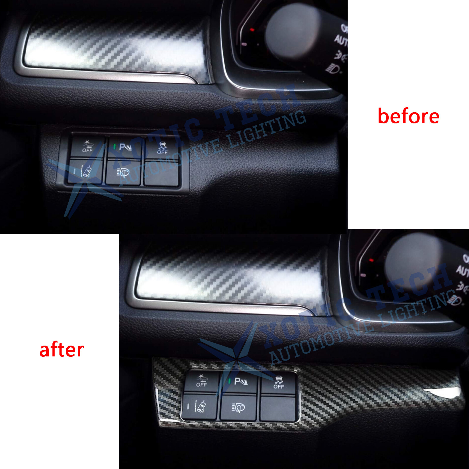 Headlight Switch Frame Overlay Cover Carbon Fiber ABS For Honda Civic 10th Gen