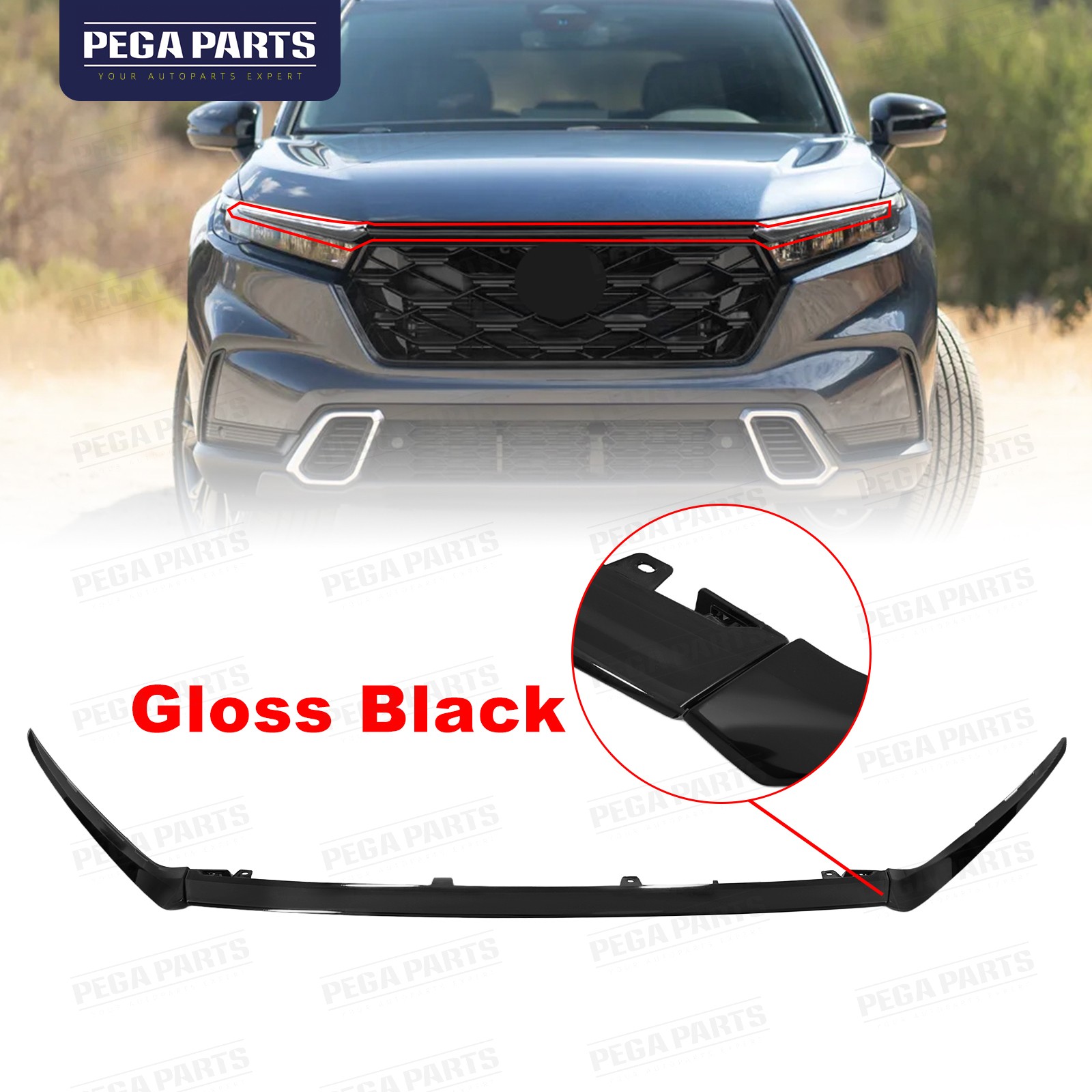 For 2023 2024 2025 Honda CR-V Grille+Headlight Trim Molding Black Replacement