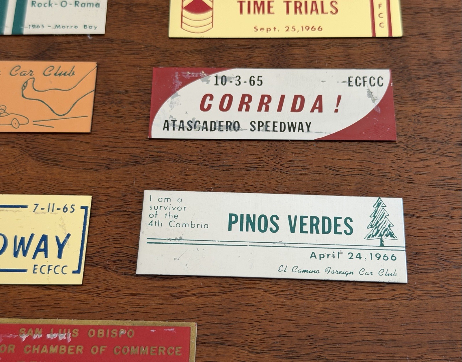 1960’s EL CAMINO FOREIGN CAR CLUB EMBLEMS Plates TIME TRIALS ATASCADERO Speedway
