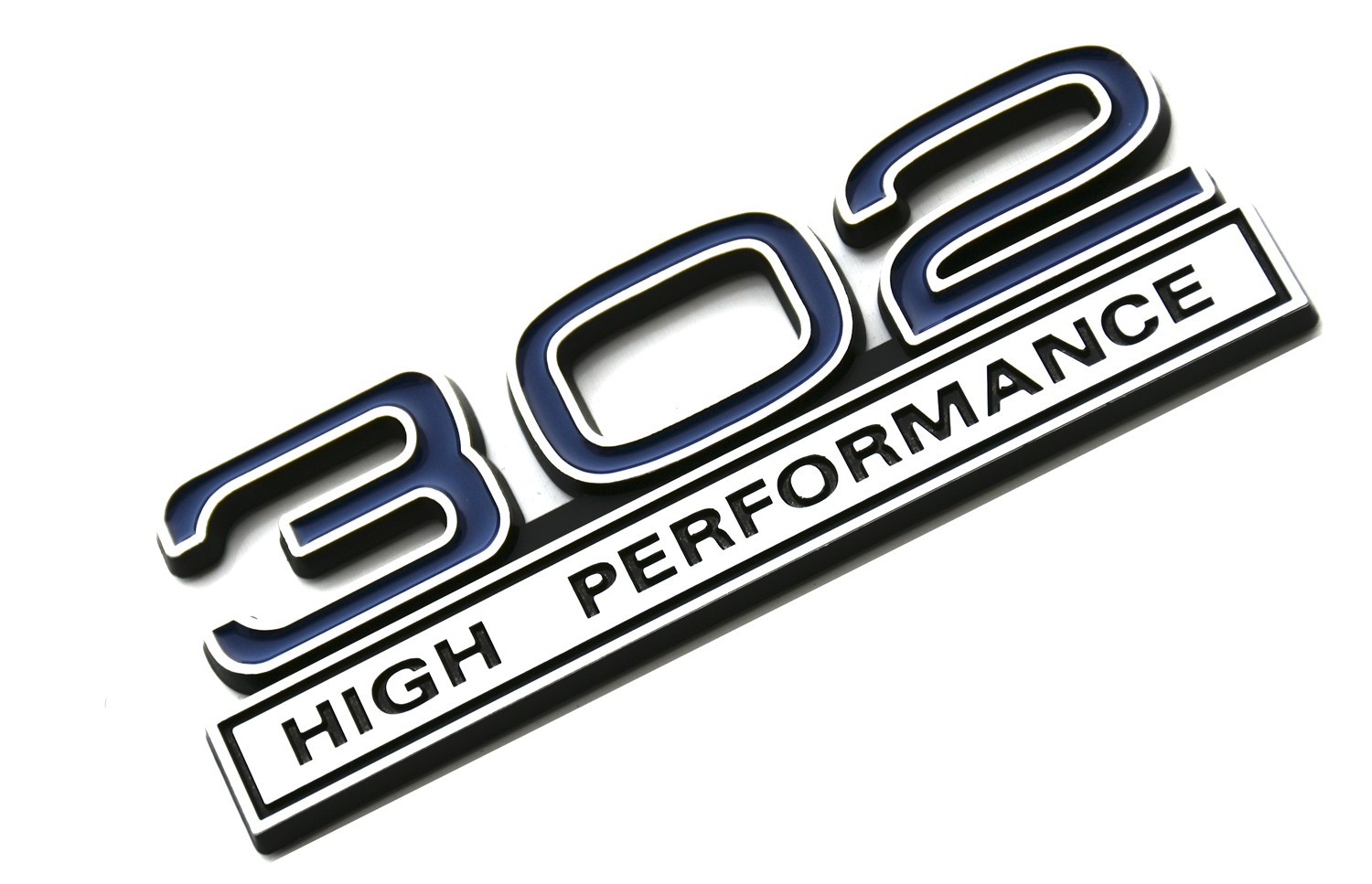 1pc 302 High Performance Engine Emblems Badge Chrome Blue