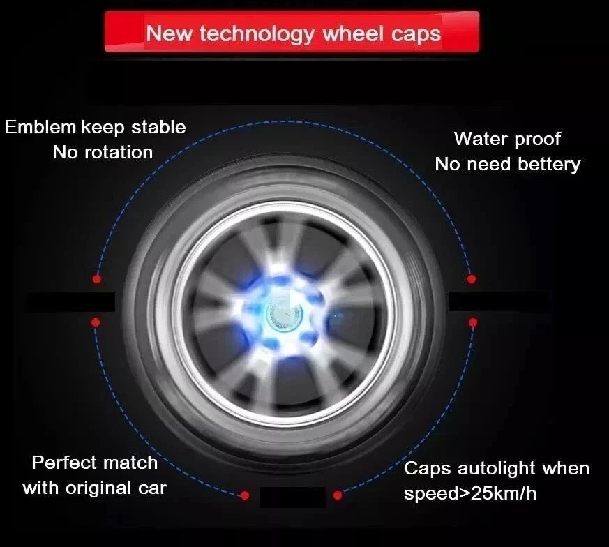 Custom 69mm 4PCS Wheel Center Caps Self Powered Floating Blue LED For Acura Car