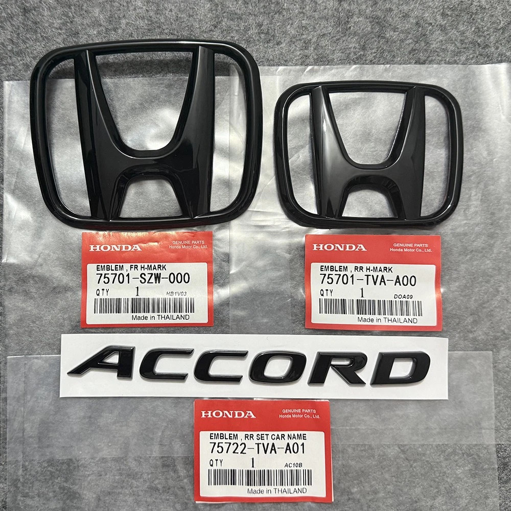 3PCS For Honda 2018-22 Accord Sport 2.0T Badge Front Grille Trunk Emblem Black