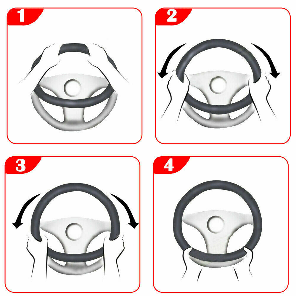 1x 15” Car Steering Wheel Cover Anti Slip PU Leather Orange+Black Accessories