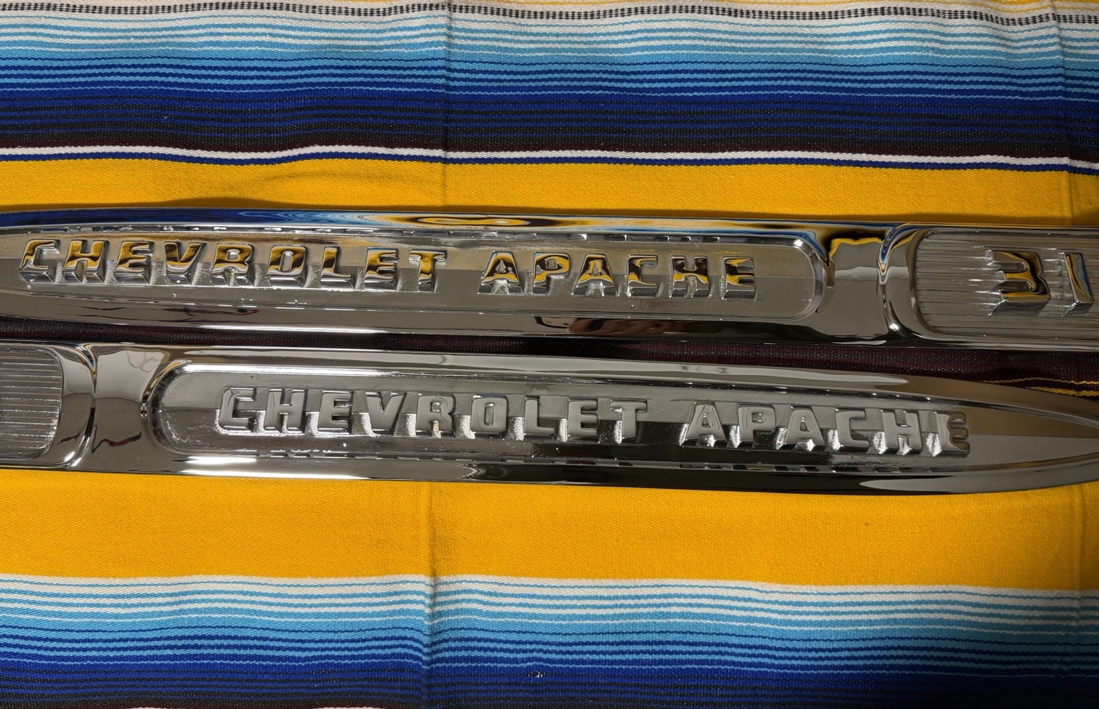 1959 Chevrolet Truck V8 Hood & 3100 Fender Emblems In Beautiful New Show Chrome