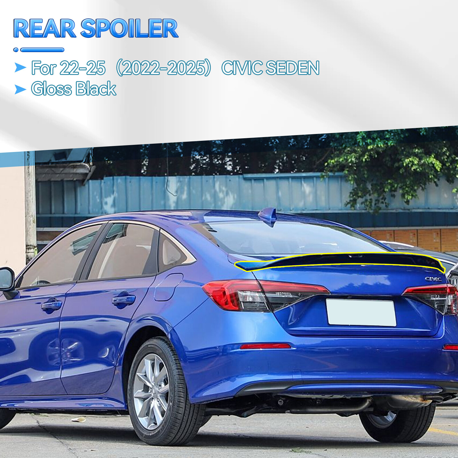 FOR 2022-2025 Honda Civic 11th Sedan Glossy Black Rear Trunk Lip Spoiler Wing