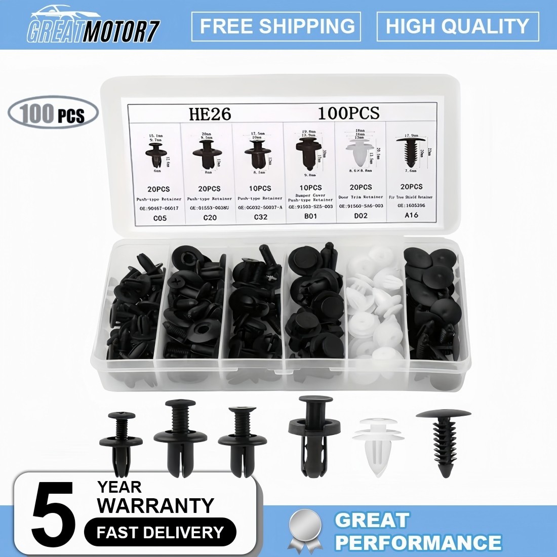 For Kia Hyundai Set Bumper Fender Liner Push Type Retainer Clips Fastener 100x