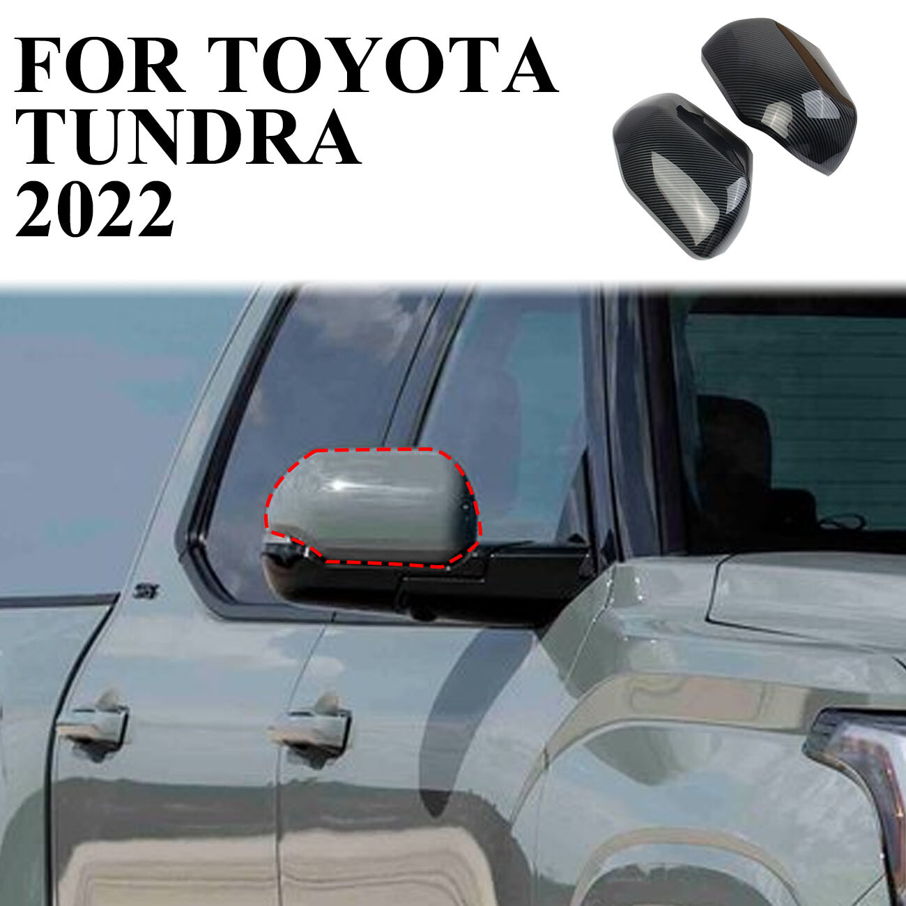 Carbon Fiber Style Side Rearview Mirror Guard Cover Trim For Toyota Tundra 2022+