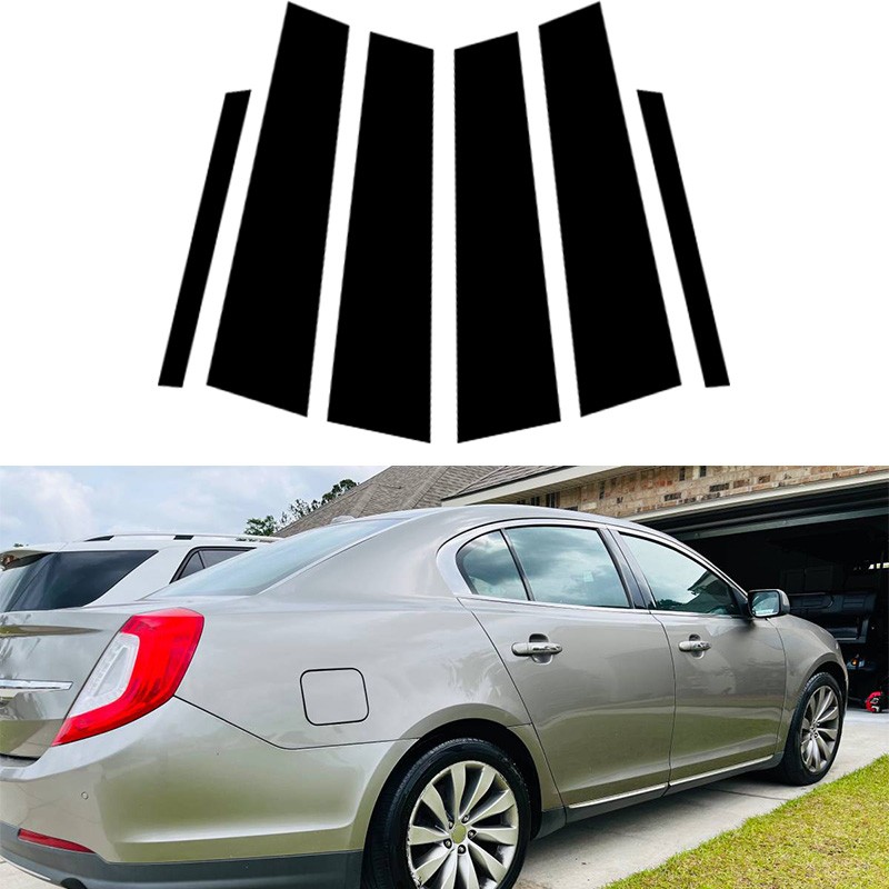 6x Black Polycarbonate Door Window Pillar Post Sticker For Lincoln MKS 2009-2016