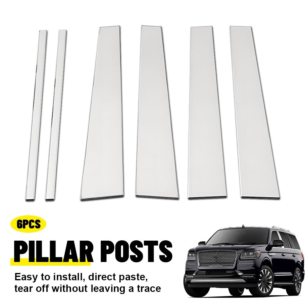 6PCS Pillar Post Pre Cut Door Window Trim Chrome For 1997-2017 Lincoln Navigator