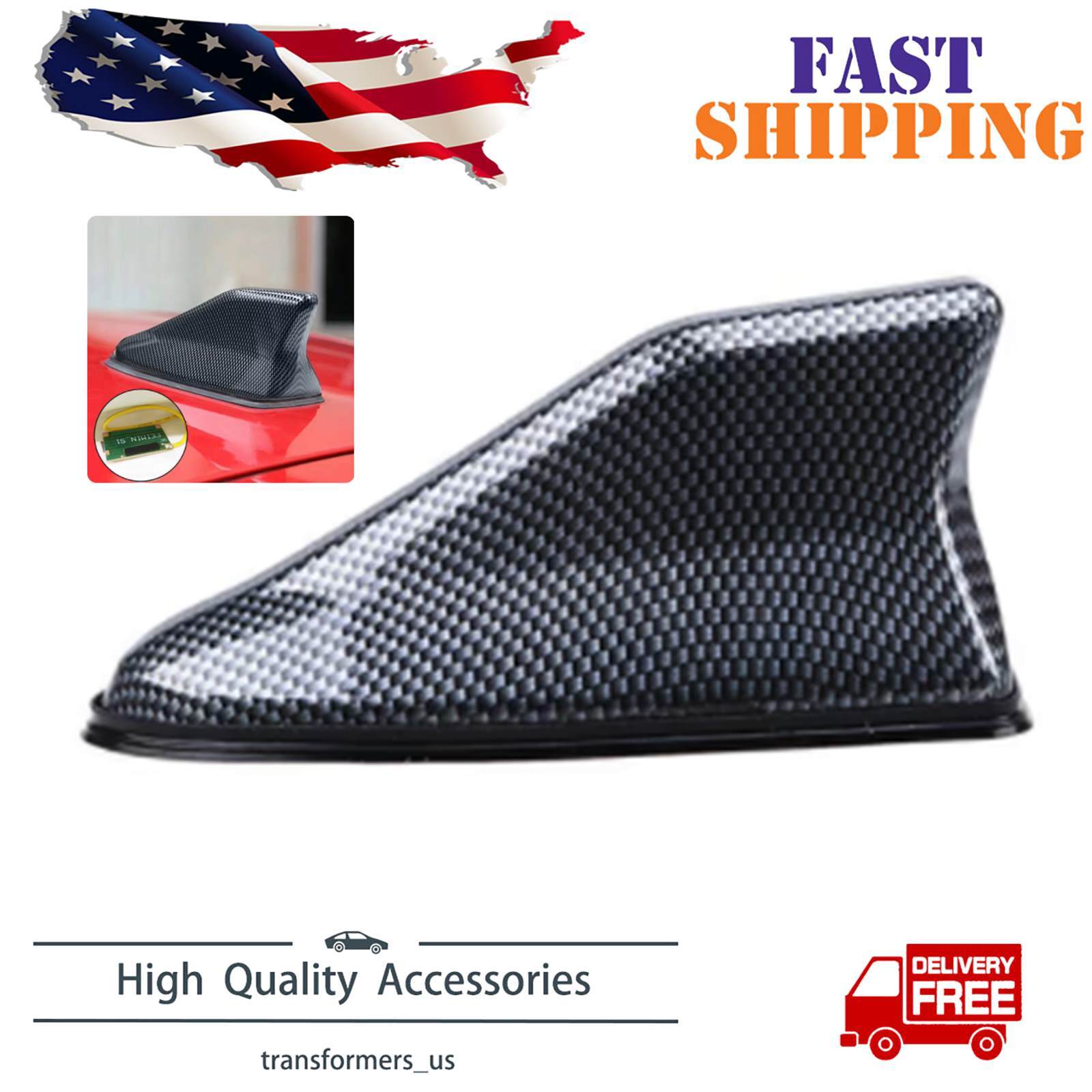 Carbon Fiber Car Roof Antenna Shark Fin Antenna Aerial AM/FM Signal Radio Aerial