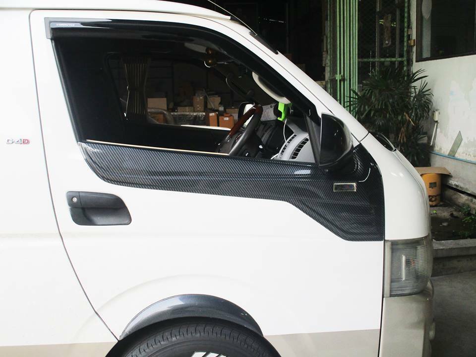 Line Window Sill Cover Front Trim Carbon Black For Toyota Hiace D4D 2005 2016