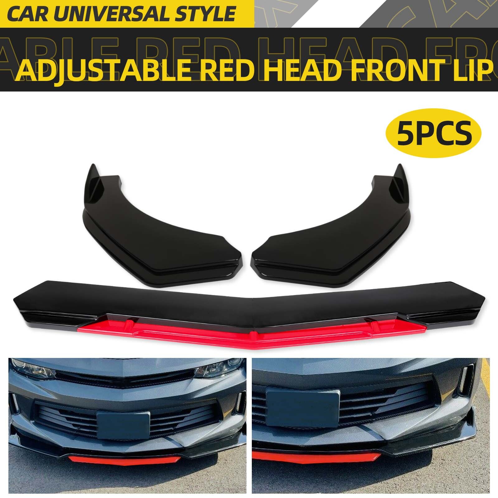 Universal Car Front Bumper Chin Lip Spoiler Splitter Body Kit Glossy Black+Red