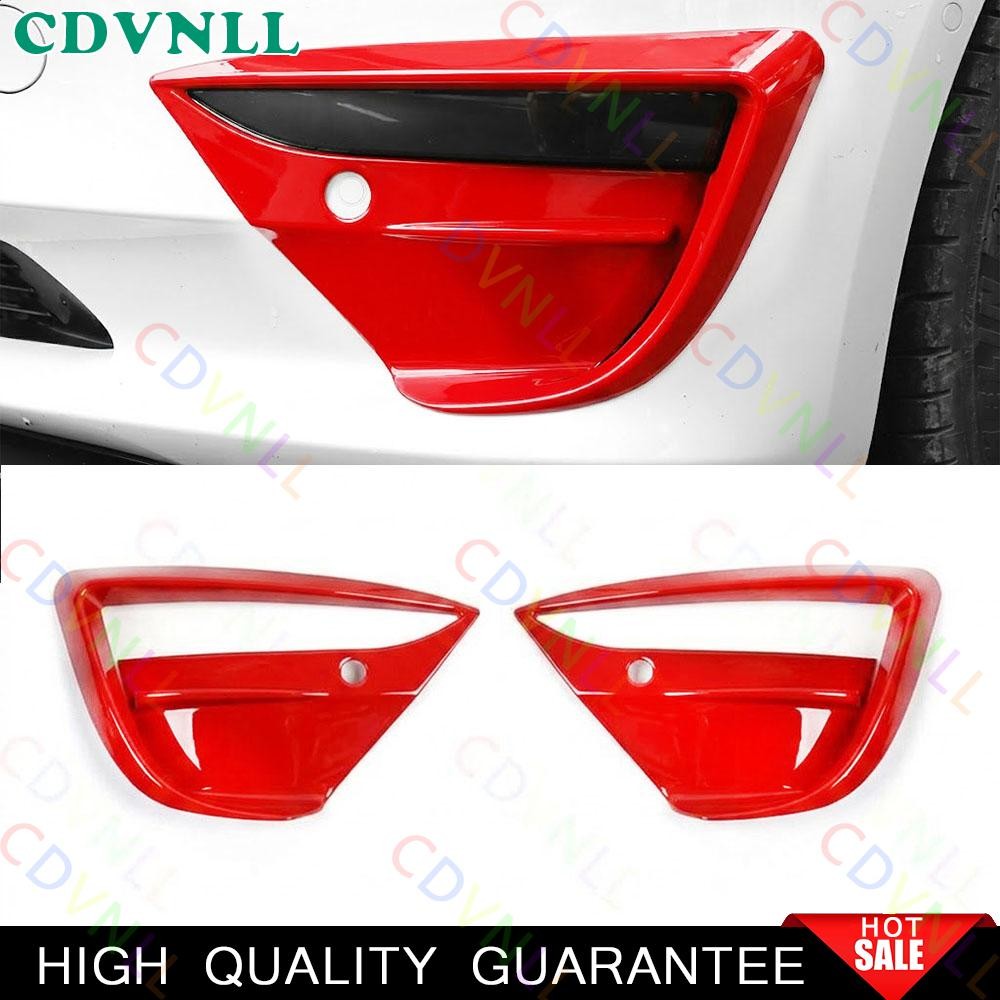 For Tesla Model 3 2017-2023 Bright Red Front Fog Light Lamp Bumper Cover Trim 2*