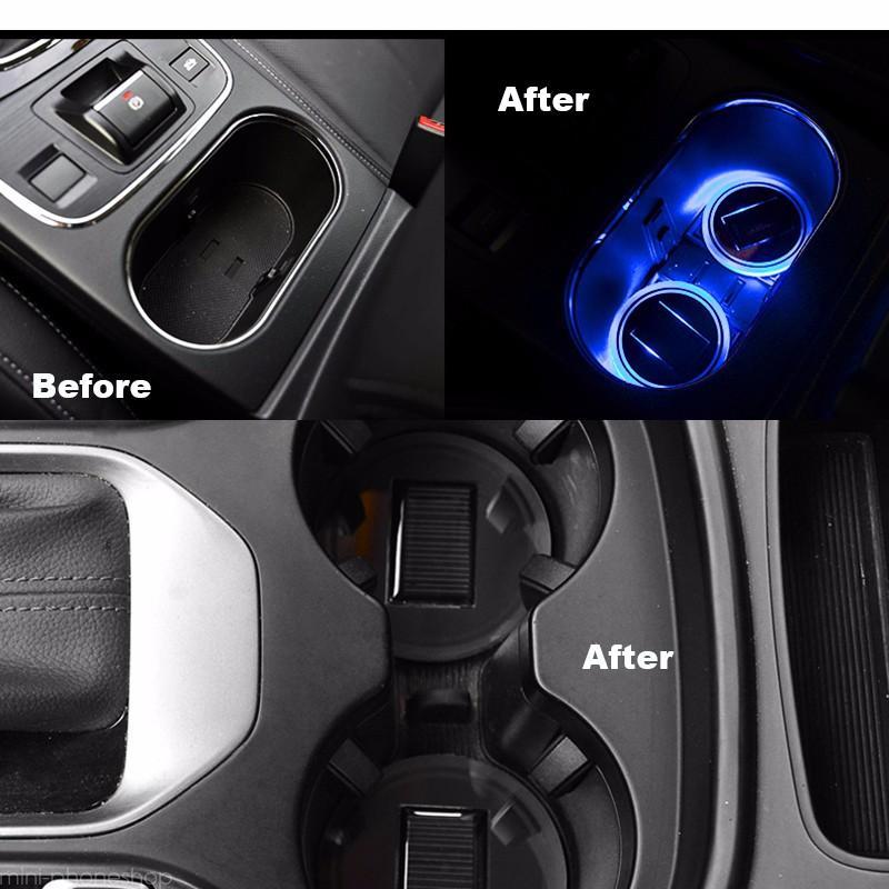 2pcs Solar Cup Pad Car accessories LED Light Cover Interior Decoration Lights