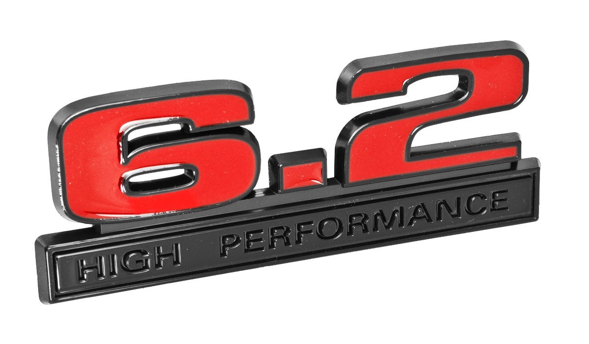 Ford Mustang Red 6.2 High Performance Fender Emblem w/ Black Trim 5″ x 1.75″