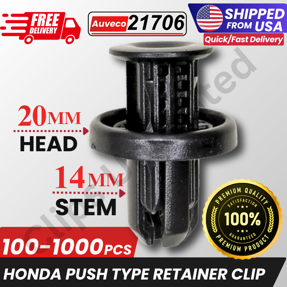 A 21706 Push Type Retainer 20mm Head 14mm Stem Honda 91505-TM8-003, 99-9078