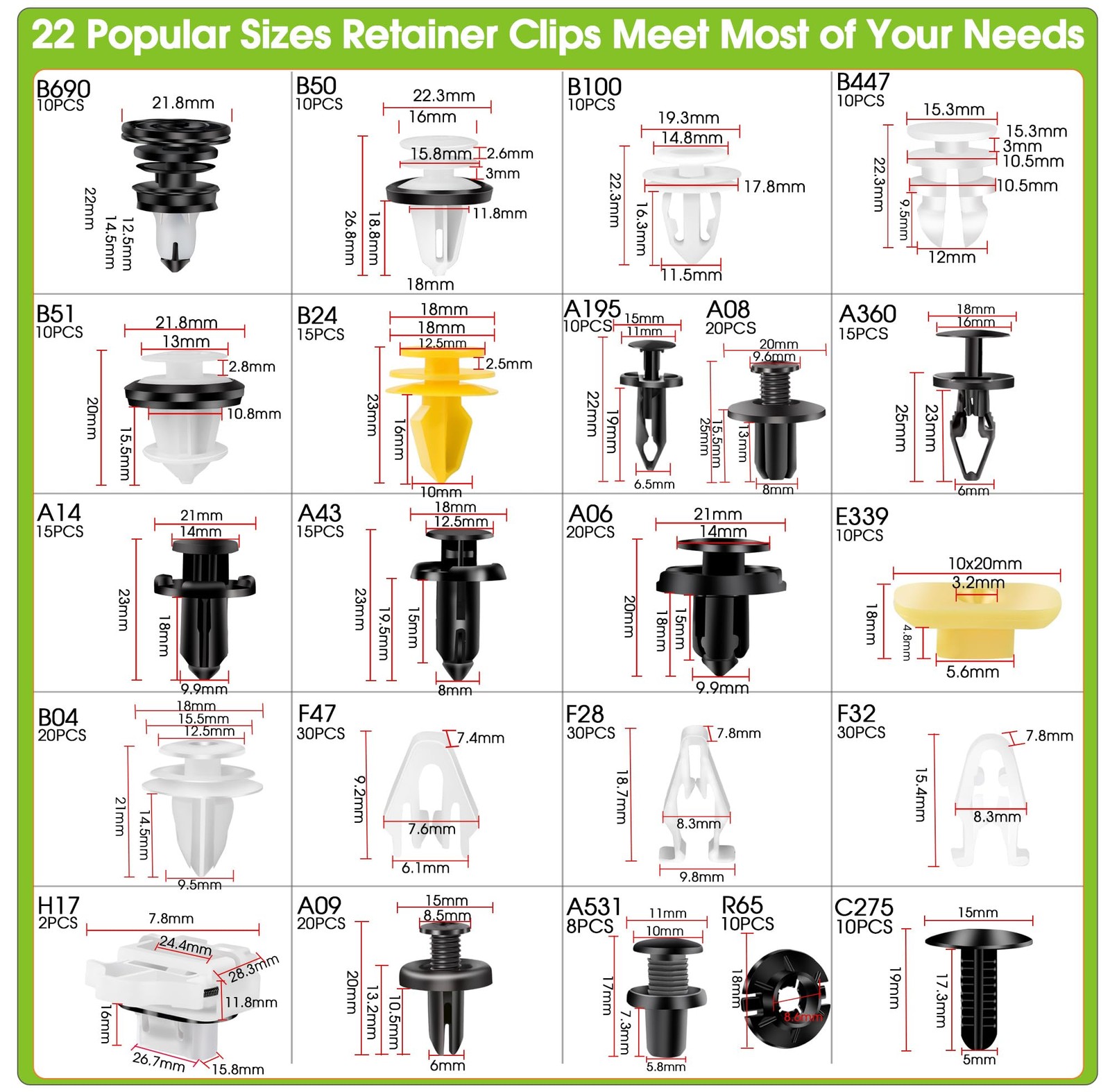 350PCS Tesla Retainer Clips & Rivets Set – 22 Sizes Tesla Clips Tesla Bumper …