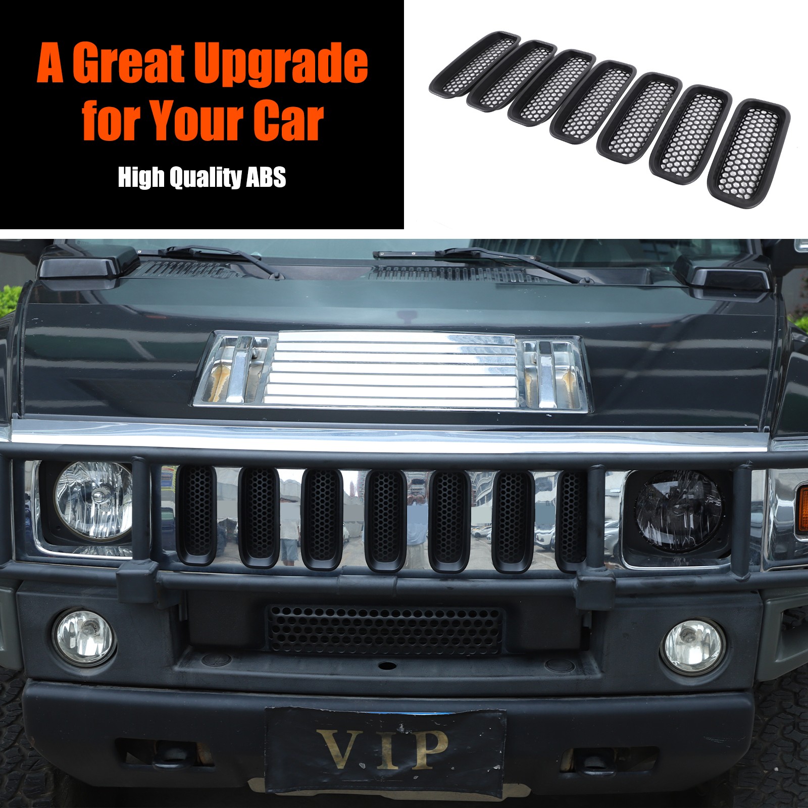 7PCS Front Grille Inserts Cover Trim Accessories Black For Hummer H2 2003-2009