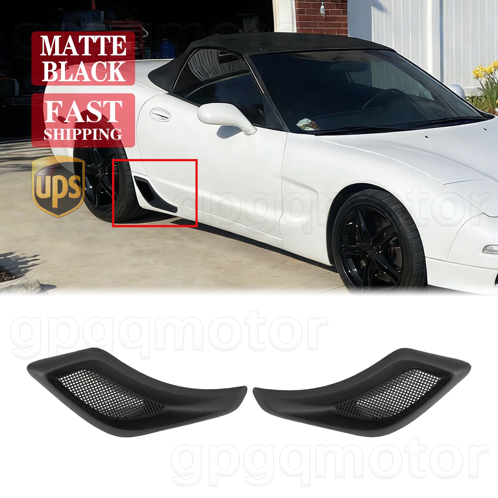 For Corvette C5 Z06 2001-2004 Matte Black Rear Lower Brake Duct Scoops Vent Pair