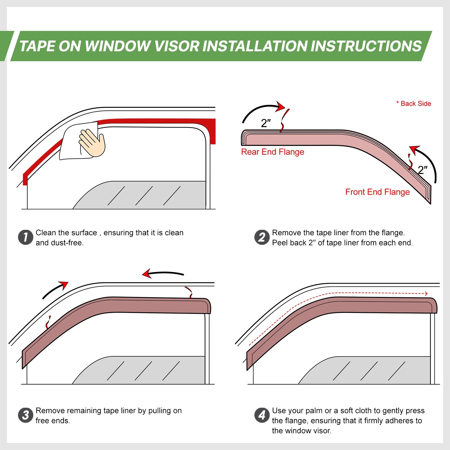 4-Pieces Glossy Black 3M Adhesive Tape Window Visors Set for 17-22 KIA Sportage