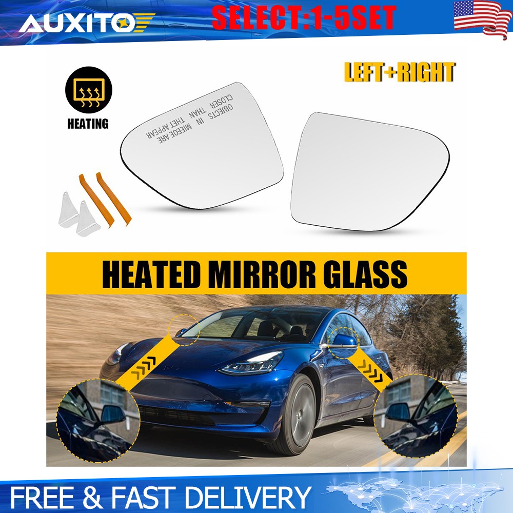 Heated Side Mirror Glass with Backing Plate for 2017-2023 Tesla Model 3 2-10X