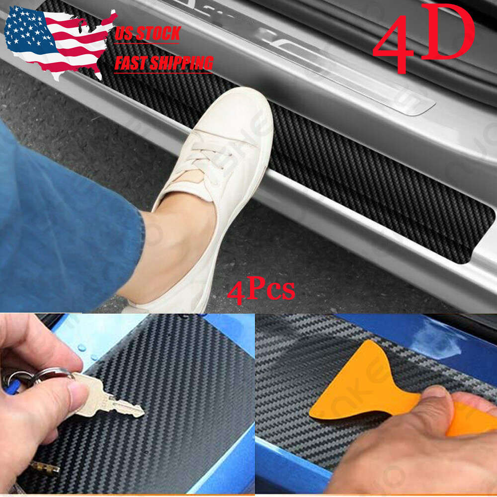 4PC Carbon Fiber Scuff Plate Door Sill Sticker Protector For Tesla Model 3 S X Y