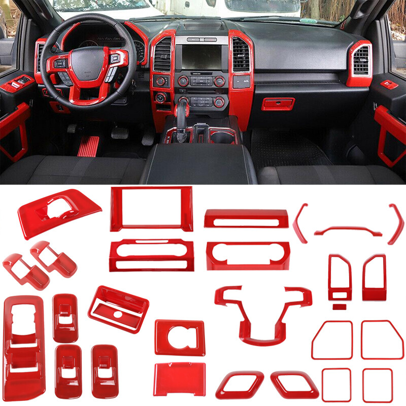 Full Cover Kit Interior Decor Panel Trim for Ford F150 2015-2019 Red Accessories