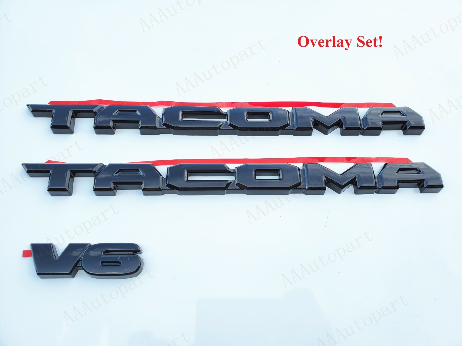 3PCS SET GLOSS BLACK EMBLEM OVERLAY KIT FIT FOR 2016-2021 TOYOTA TACOMA V6