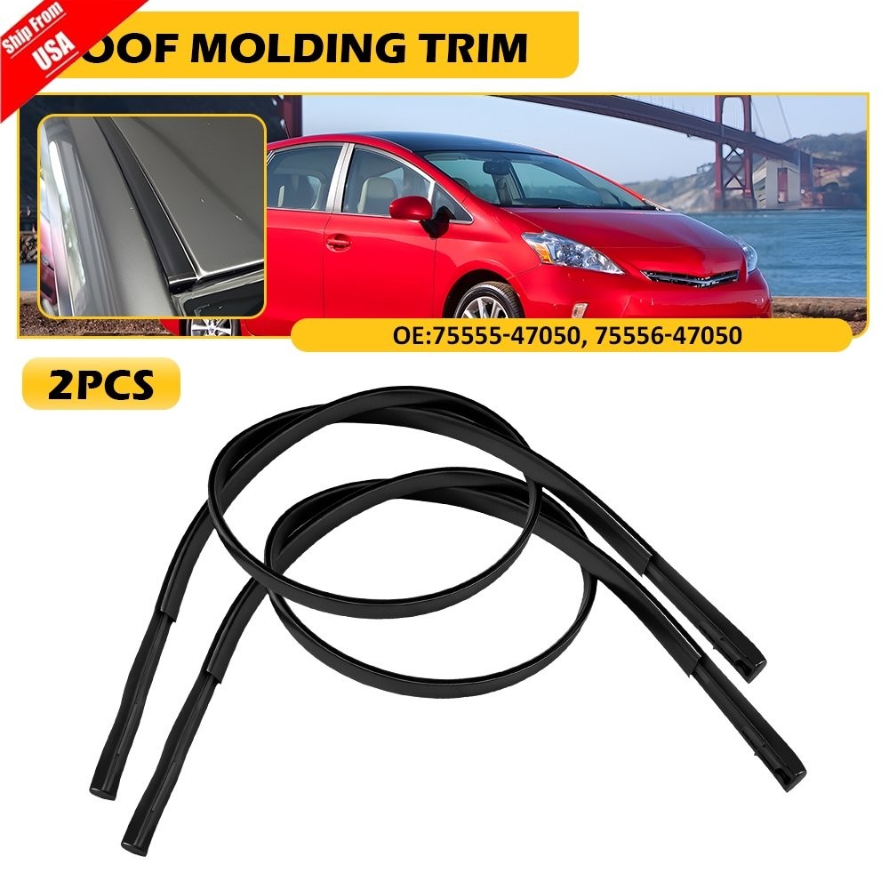 FITS 2012-2018 TOYOTA PRIUS V BLACK 2PC ROOF TOP TRIM DRIP MOLDINGS COVERS SET