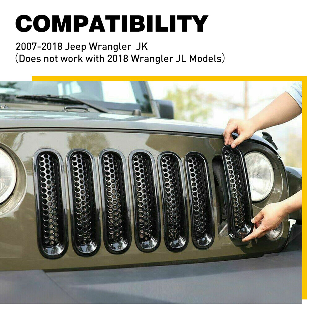 Front Mesh Grille Inserts Headlight Accessories Cover For Jeep Wrangler JK