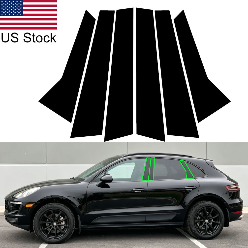 6pcs Glossy Piano Black Pillar Posts Window Door Covers For Porsche Macan 14-22