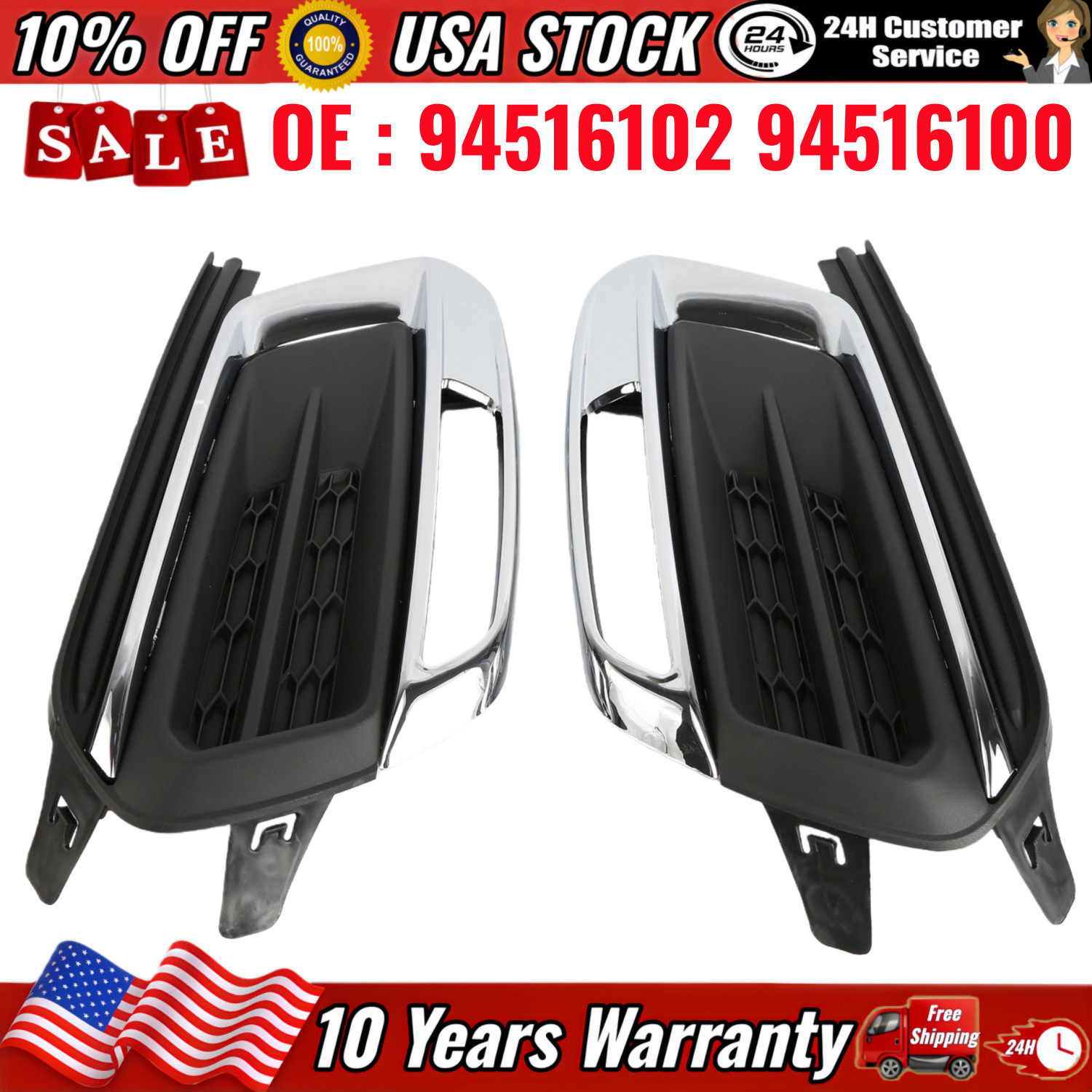 94516102 FOR Chevy Cruze 2015 2016 Fog Light Cover/Bezel PAIR W/O HOLE GM1039184